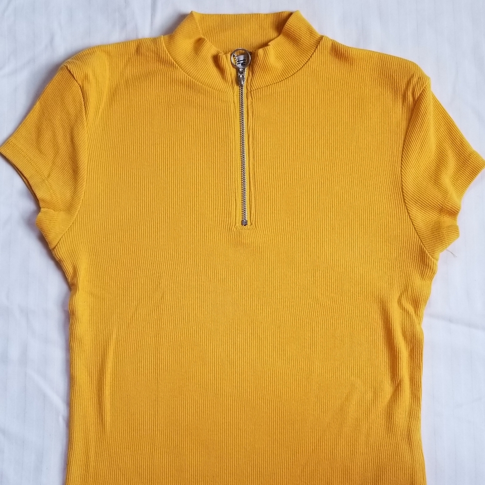 Yellow Mock Neck Zip Top